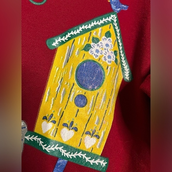 Vintage Blair Red and Yellow Birdhouse Cardigan Sweater XXL - Picture 7 of 9